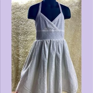 Chelsea’s Corner-white V-neck Halter dress, delicate cotton eyelet fabric Sz 5